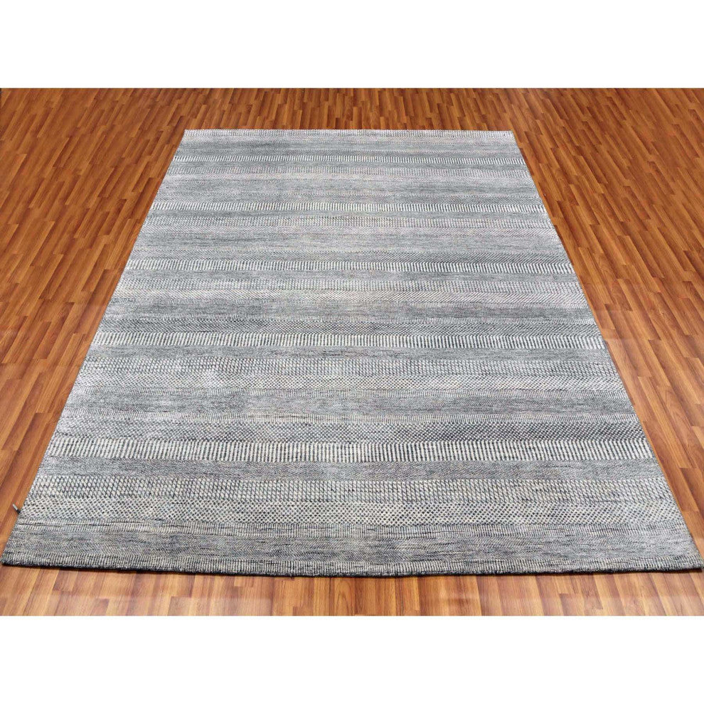 Gainsboro Gray Wool and Silk Hand Knotted Grass Design Oriental Rug, 8'0"x10'3"