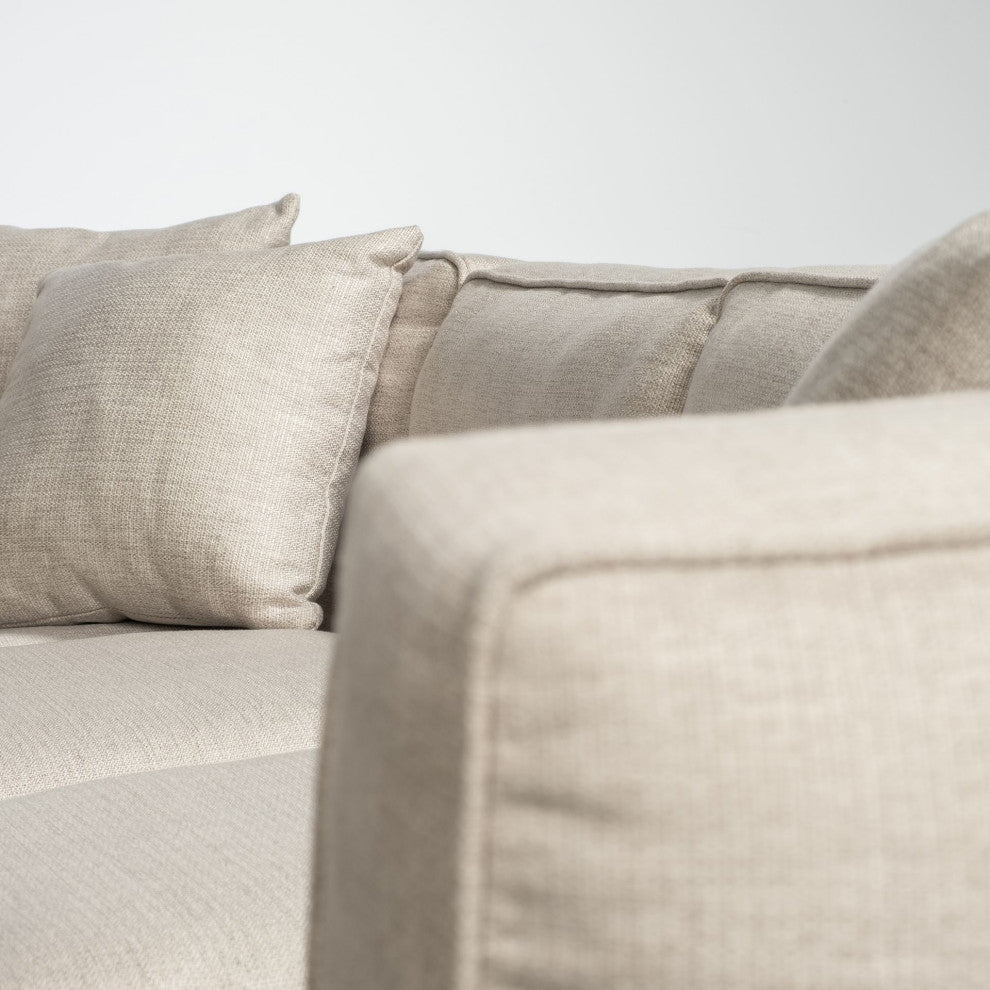 Denali III Beige Fabric, Solid Wood Frame Sectional Sofa, Cream/Brown, Left
