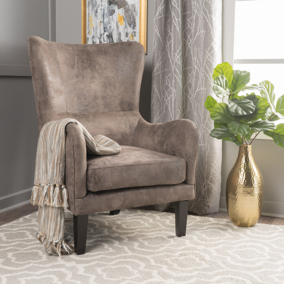 Lorenzo Contemporary Wingback Club Chair With Nailhead Trim, Gray Brown