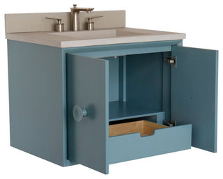 31" Single Vanity, Aqua Blue Finish With White Concrete Top