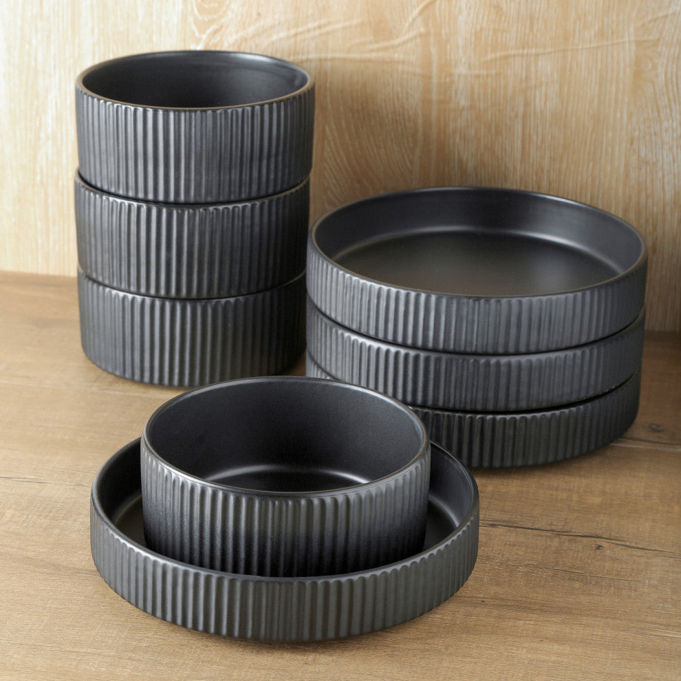 Christian Siriano Lusso Stoneware 16 Piece Dinnerware Set, Black