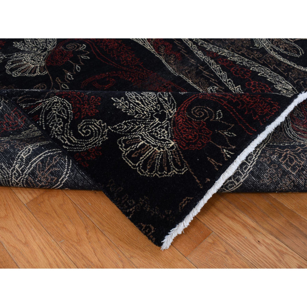 Neutral Black, Modern Design, Hand Knotted Pure Wool Oriental Rug, 8'1"x10'
