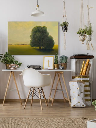 "Green Fields and Lone Tree" Painting Print on Wrapped Canvas, 36x24