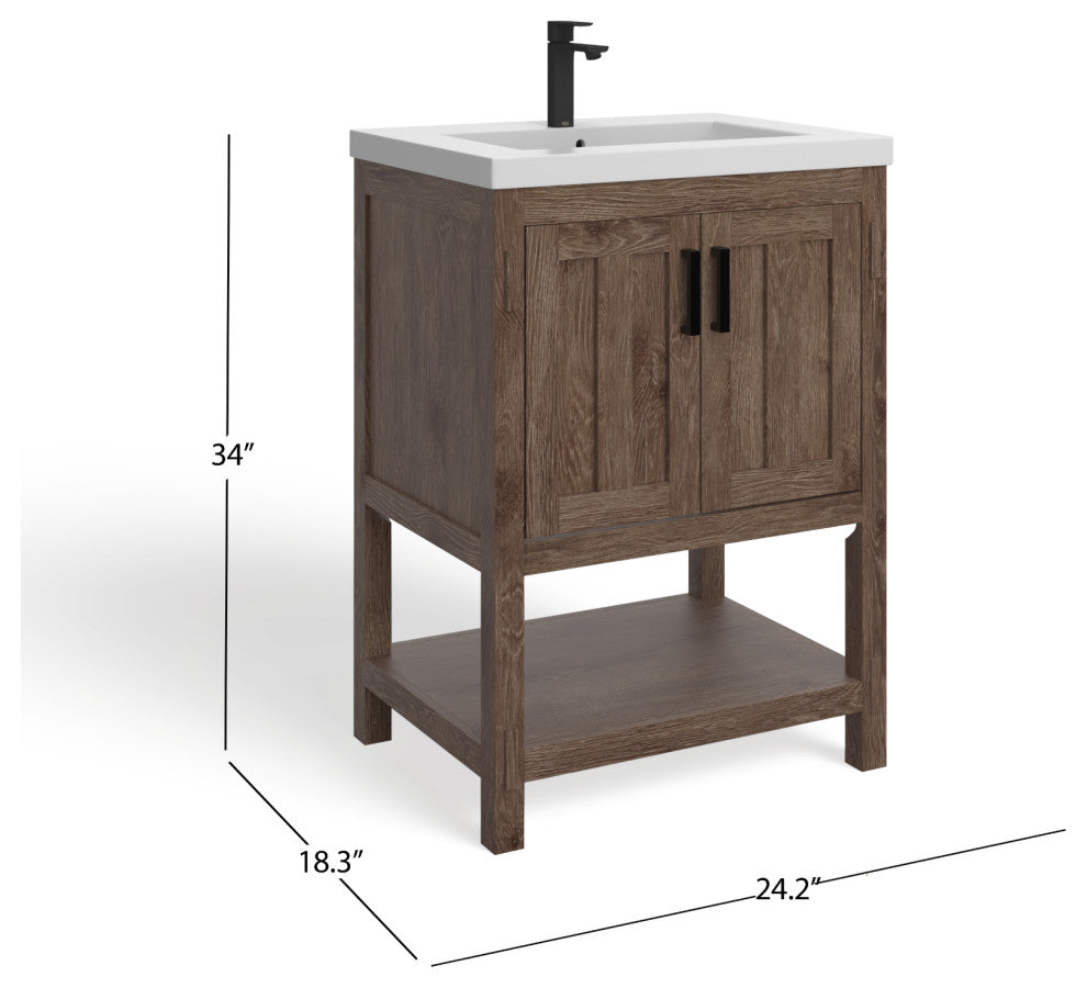 The Betsy Bathroom Vanity, Brown, 24", Single Sink, Freestanding