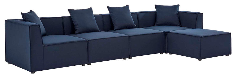 Saybrook Outdoor Patio Upholstered 5-Piece Sectional Sofa Navy