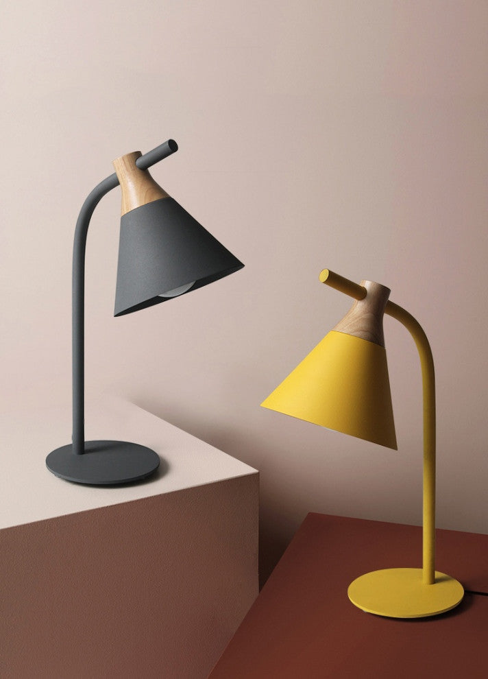 Modern simple iron wood desk lamp for study, bedroom, parlor, bookstore, hotel, Y