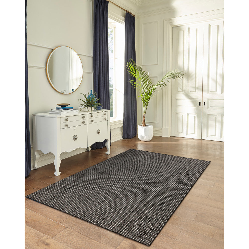 Carmel Texture Stripe Indoor/Outdoor Rug, Black, 7'10"x9'10"