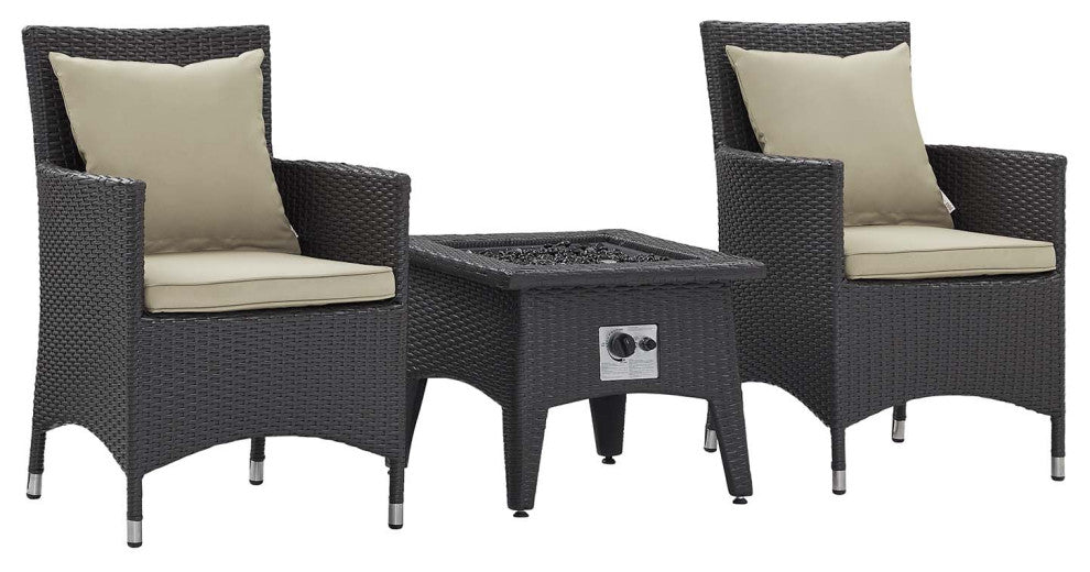 Convene 3 Piece Set Outdoor Patio with Fire Pit Espresso Beige