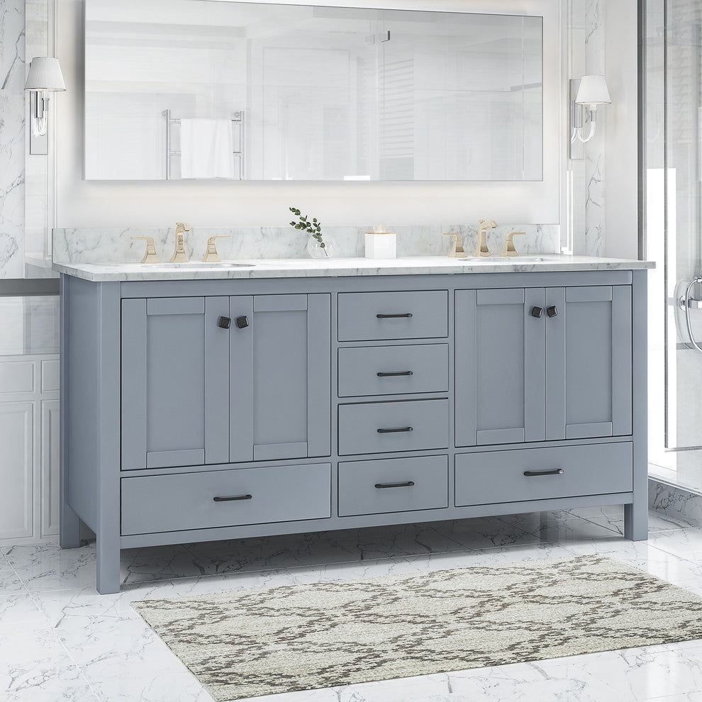 Kayla Contemporary 72" Wood Double Sink Bathroom Vanity With Marble Counter Top