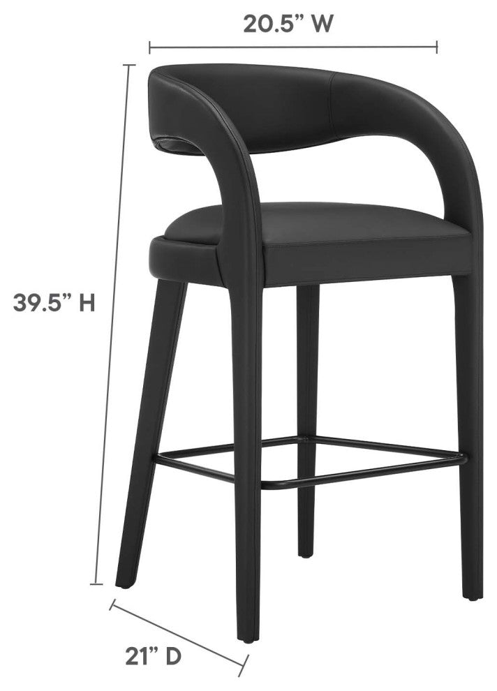 Pinnacle Vegan Leather Bar Stool Set of 2, Black Black