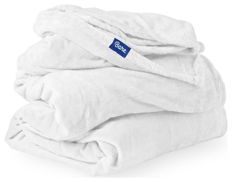 Bare Home Microplush Fleece Blanket, White, Full/Queen
