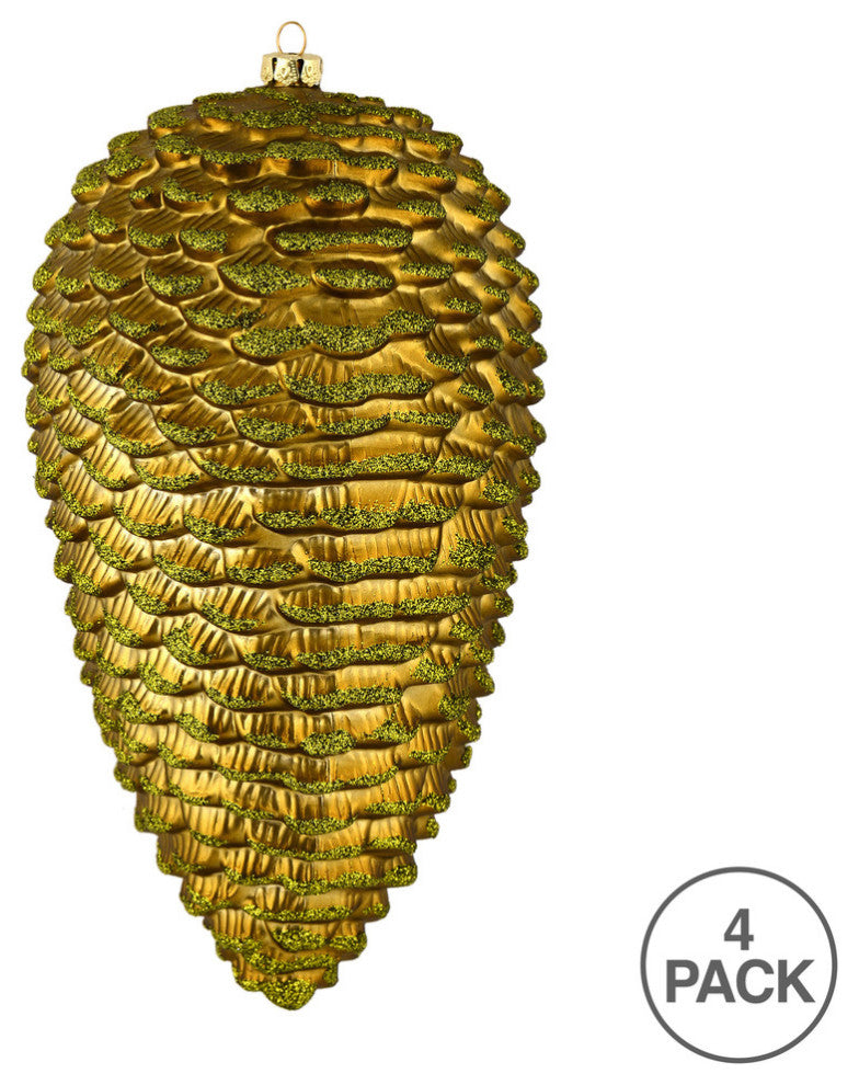 Vickerman N187214D 7" Olive Matte Glitter Pinecone Christmas Ornament, Includes4