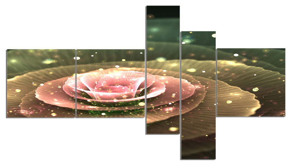 Pink Flower with Water Droplets, Floral Art Canvas Print, 60"x32", 5 panels