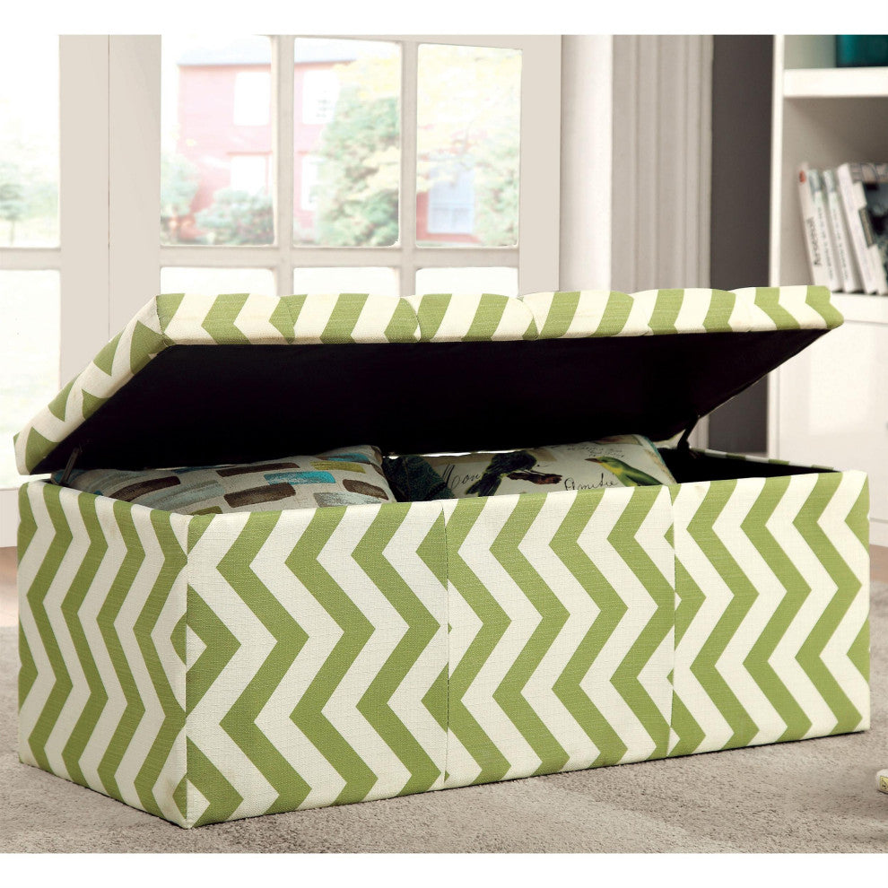 Furniture of America Laina Contemporary Fabric Storage Bench in Green