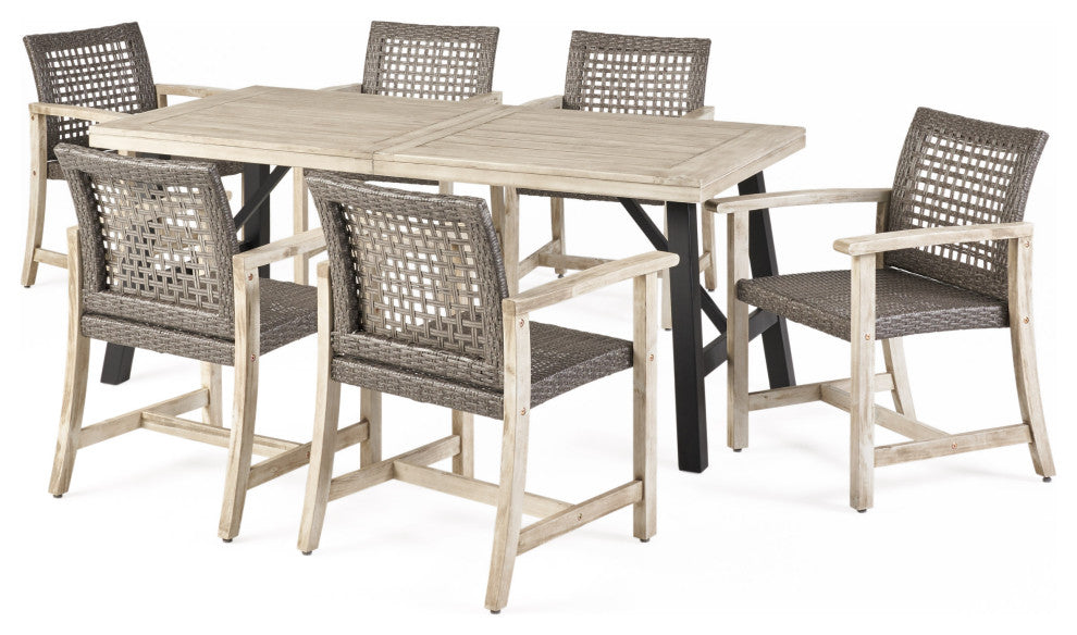 Monterey 6-Seater Outdoor Acacia Wood and Wicker Dining Set
