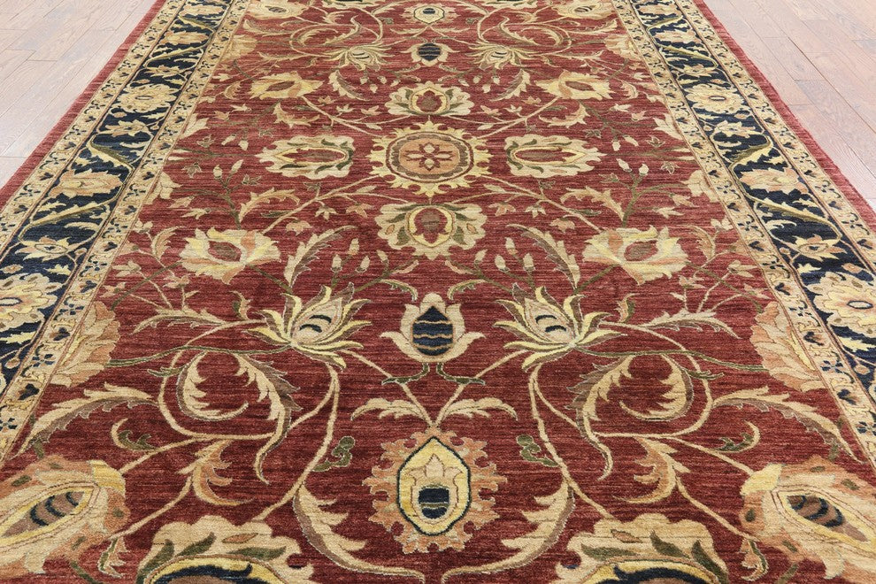New Rajasthan Collection Red & Navy Blue 9'x12' Hand Knotted Wool Area Rug H8632