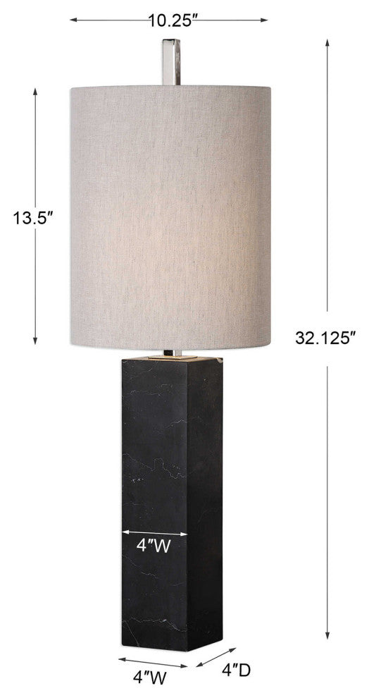 Black Marble Column Buffet Accent Lamp, Tall Shade Silver