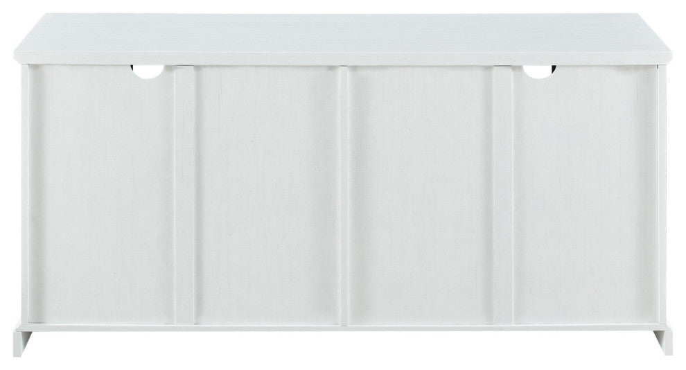 Farmhouse TV Stand, Large Design With Glass Doors & Adjustable Shelves, White