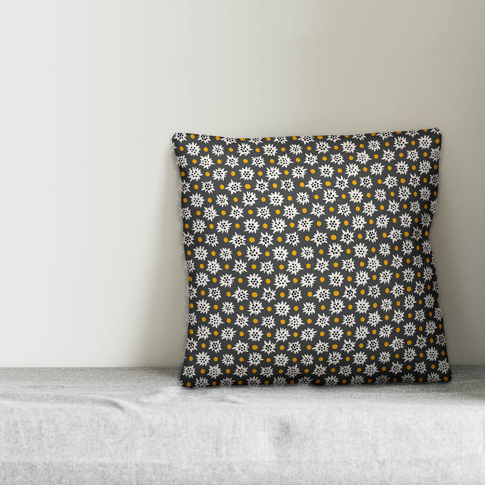 Abstract Snowflake Pattern, Gray Outdoor Throw Pillow, 16"x16"