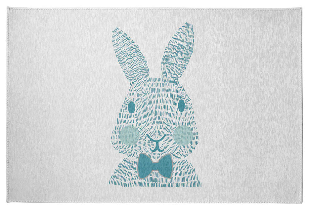 Monochrome Bunny Easter Chenille Rug, Explorer Blue, 4'x6'