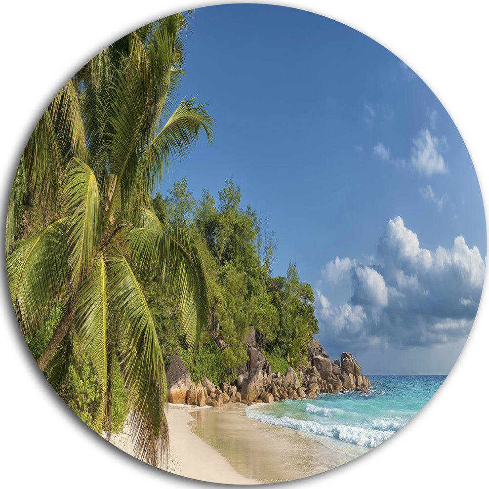Anse Georgette Beach Dark Blue, Seascape Disc Metal Artwork, 36"
