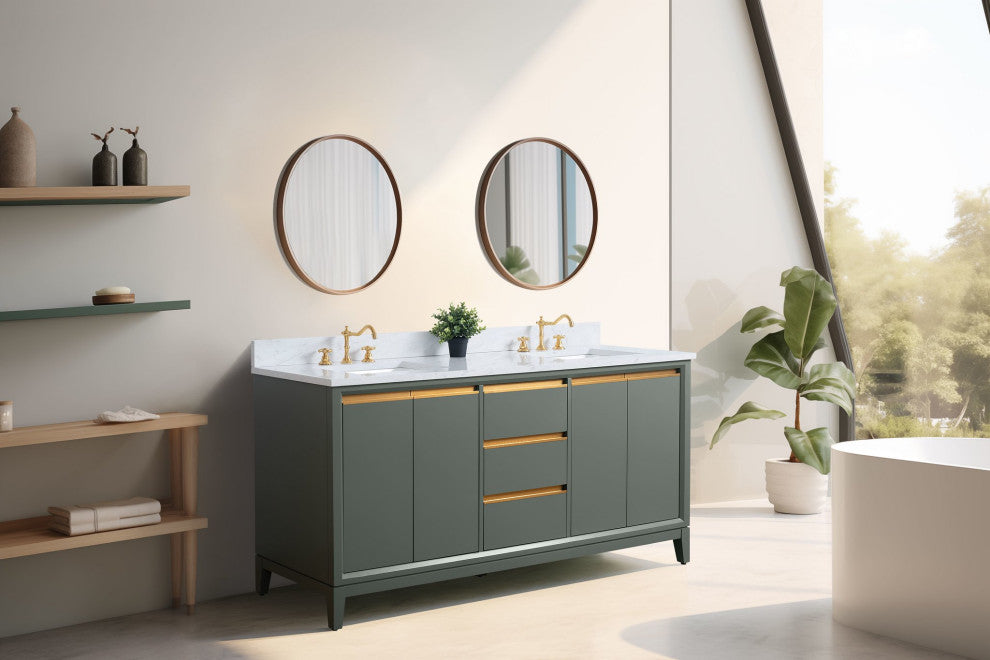 Vanity Art Bathroom Vanity With Sink, Vintage Green, 72" Double
