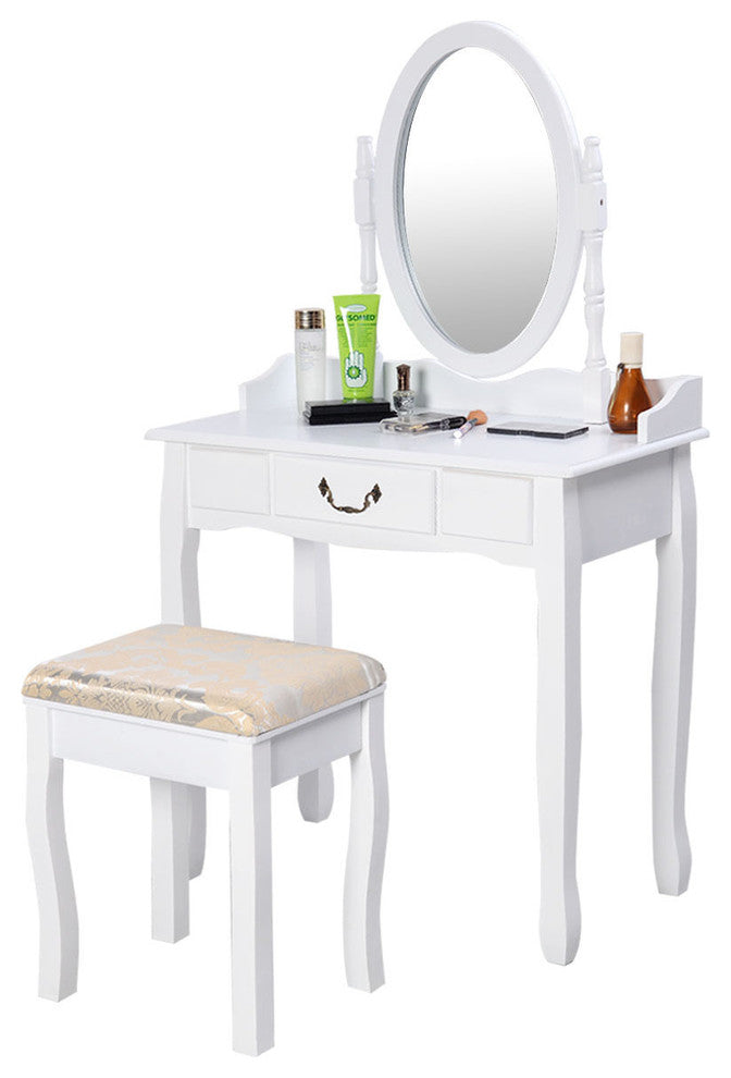 Costway Vanity Table Jewelry Makeup Desk Bench Dresser w/ Stool Drawer bathroom