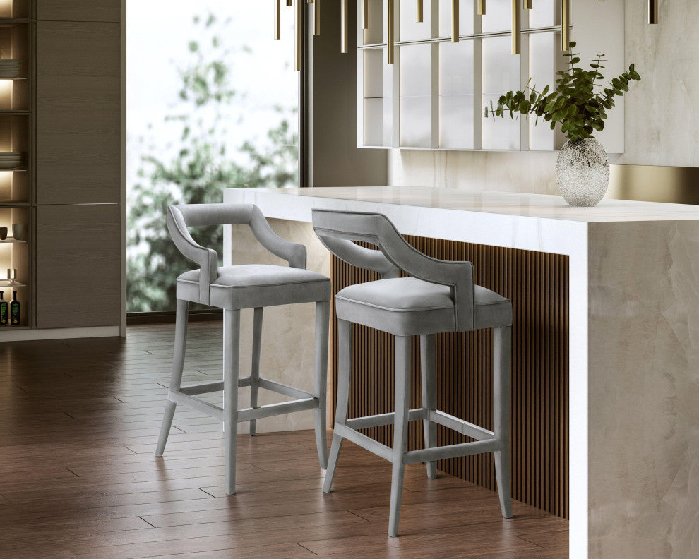 Tiffany Grey Velvet Counter Stool - Grey