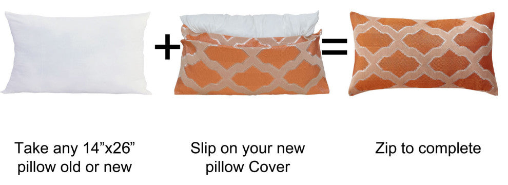 Safi Jacquard Lumbar 2 Pieces Pillow Shell Set, Burnt Orange, 14"x26