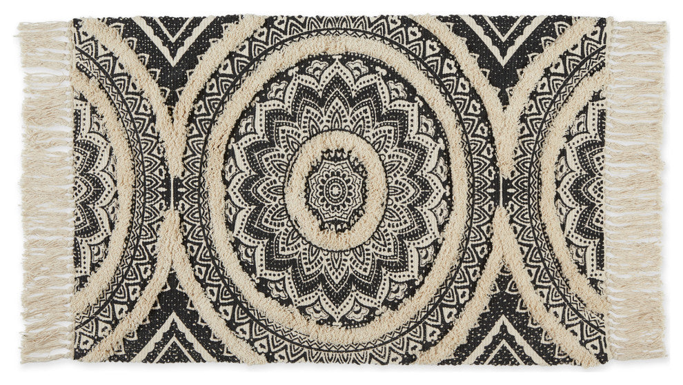 Black Printed Natural Hand-Loomed Shag Rug 2x3 ft.
