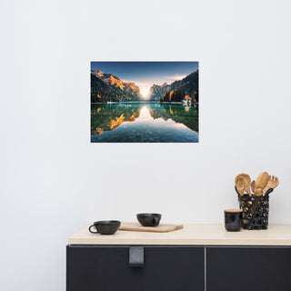 Sunrise Misty Mountain Lake Lively Color Landscape Photo Loose Wall Art Print, 18" X 24"