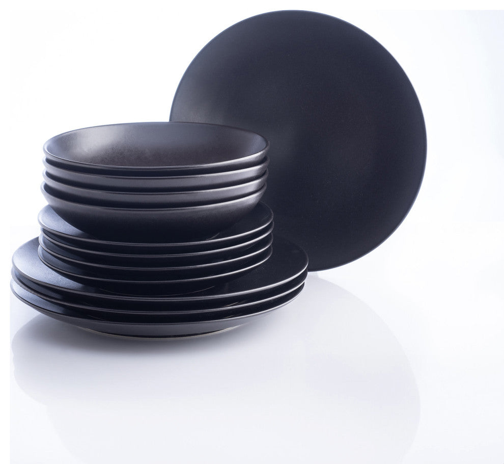 Porto by Stone Lain Semplice Stoneware Dinnerware Set, Black Matte, 12-Piece