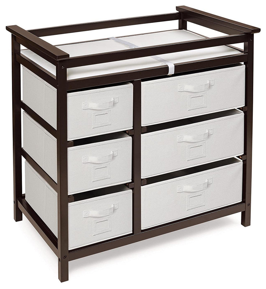 Modern Baby Changing Table with 6 Storage Baskets and Pad, Espresso