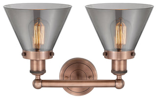 Edison Large Cone 2-Light 16" Vanity Light, Antique Copper -Plated Smoke Shade