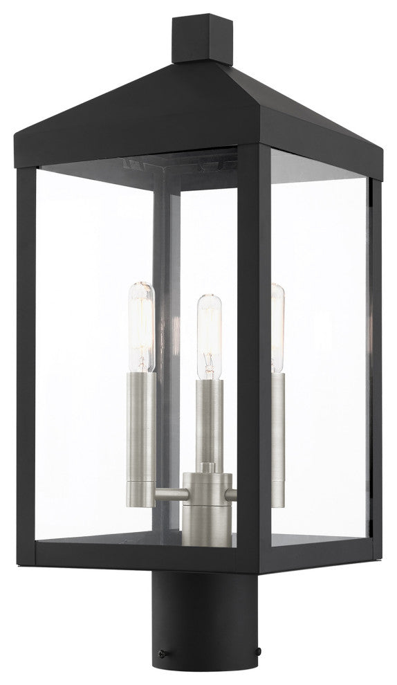Nyack 3 Light Black/Brushed Nickel Cluster Medium Outdoor Post Top Lantern