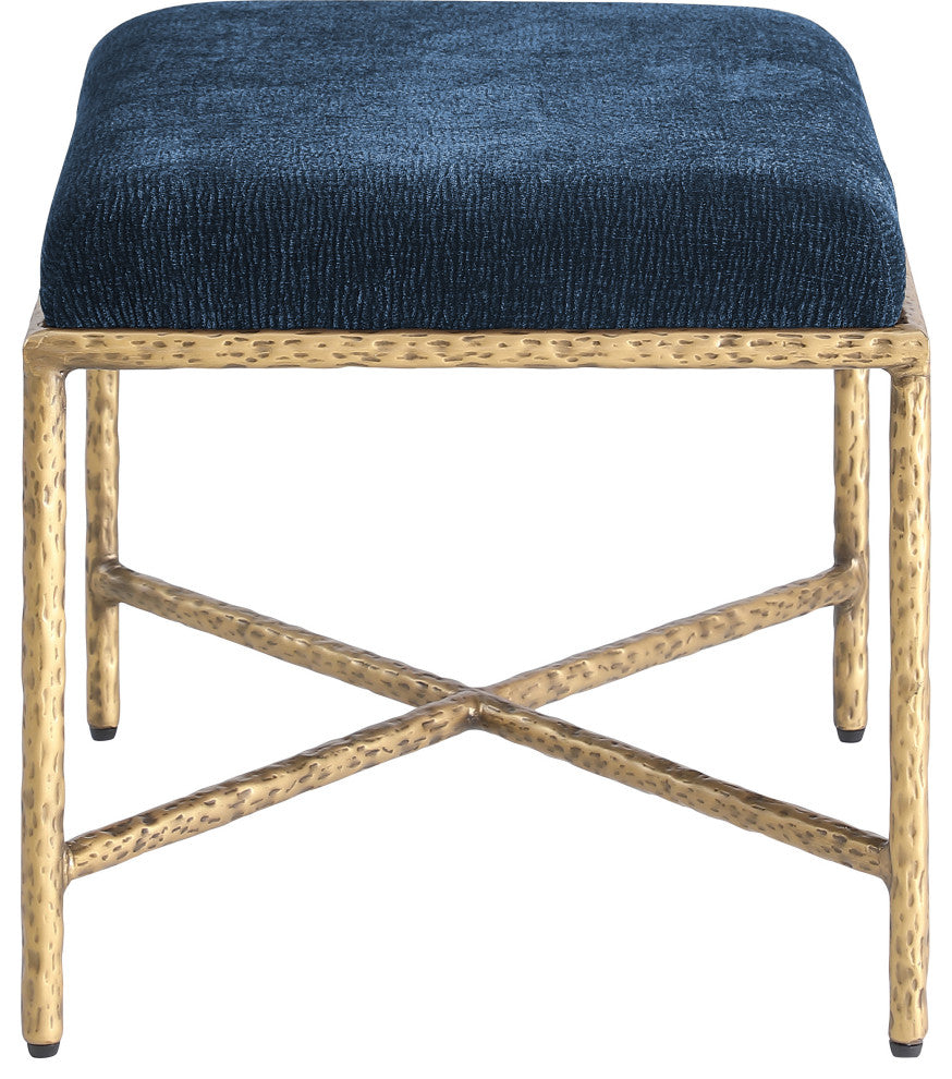 Valley Upholstered Bench, Navy, 25" W x 18" D, Gold, Chenille Fabric