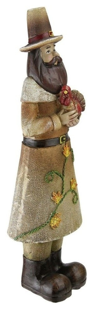 Marigold Orange Tan and Brown Decorative Pilgrim Man Figurine, 12"