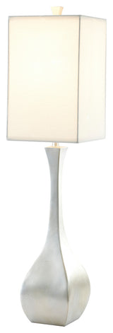 Silver Foiled Frame Table Lamp With White Linen Shade