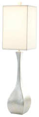 Silver Foiled Frame Table Lamp With White Linen Shade