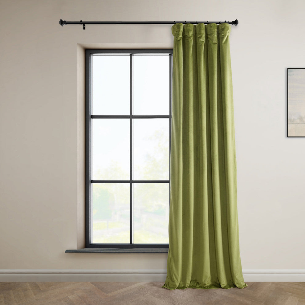 Heritage Plush Velvet Curtain Single Panel, Retro Green, 50"x84"