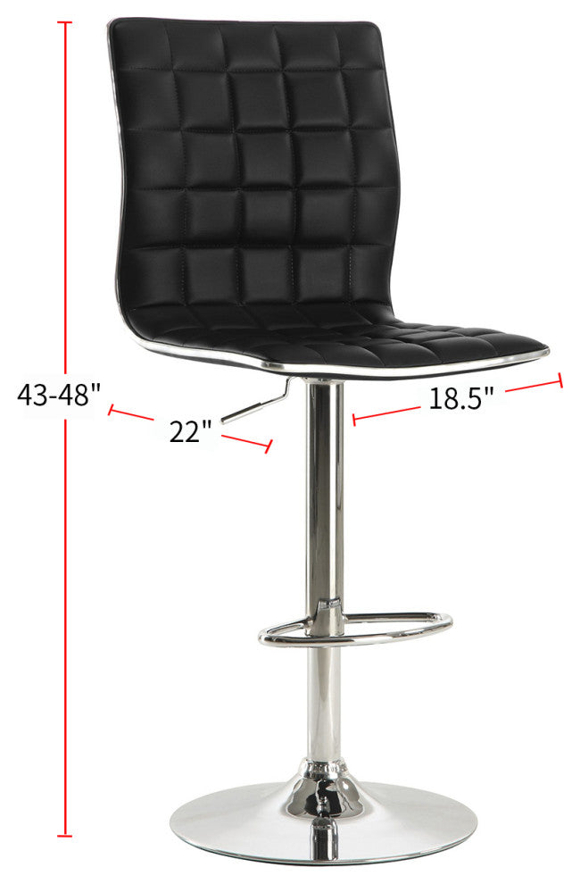 Set of 2 Adjustable Height Bar Stools, Black and Chrome