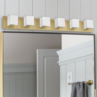 6 LightContemporary Halogen Vanity, Aged Brass