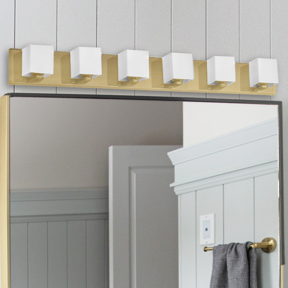 6 LightContemporary Halogen Vanity, Aged Brass