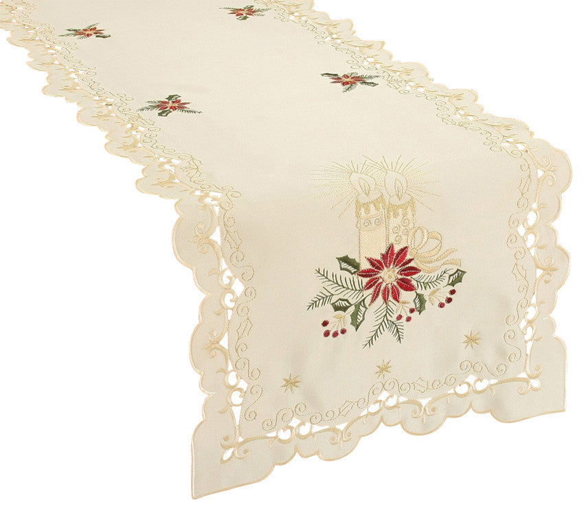Golden Glow Embroidered Cutwork Christmas Table Runner, 16"x36"