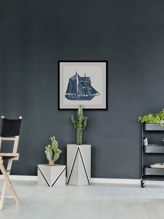 "Blue Sailboat" Framed Painting Print, 18"x18"
