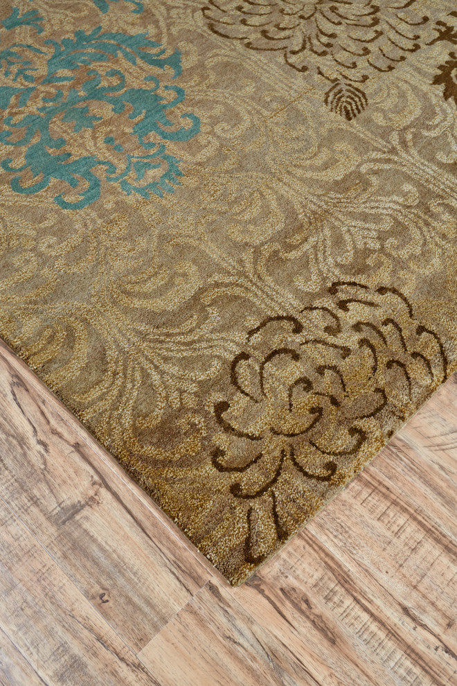 Weave & Wander Timeo Floral Hand Knot Oriental Rug, Brown/Green, 5'6"x8'6"