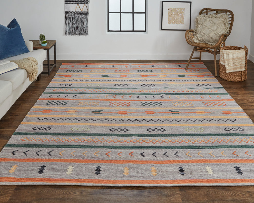 Weave & Wander Amara Southwestern Serape Style Rug, Gray/Orange, 8'x10'
