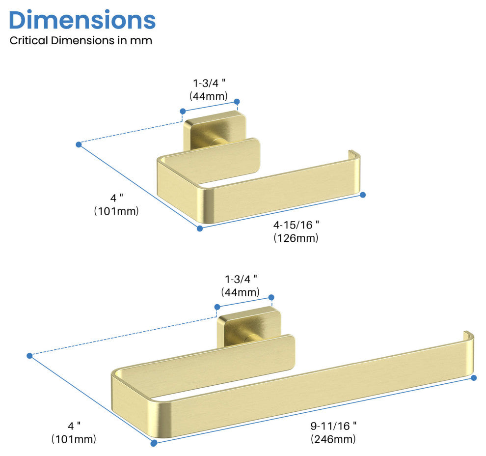 Blaze 2 Piece Bathroom Hardware Set, Brushed Gold