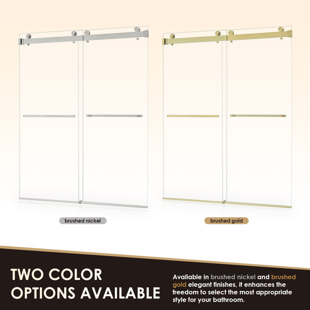 Frameless Exposed Roller Shower Door, Brushed Gold, 60" W X 76" H