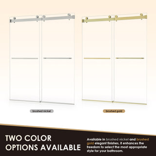 Frameless Exposed Roller Shower Door, Brushed Gold, 60" W X 76" H